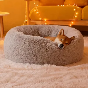 Round Plush Pet Bed For Cats And Small Medium Large Dogs Soft Long Plush Donut Cuddler Warming Calming Pet Sofa Cushion