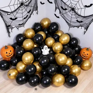 Halloween Latex Balloon Combination Metallic Matte Round Balloons For Party Wedding Scene Decoration Vibrant Orange Black Purple Balloons