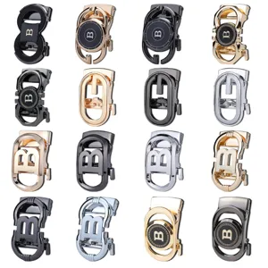 16 fibbie uomo in metallo per cintura automatica, nere, oro, argento e color canna di fucile