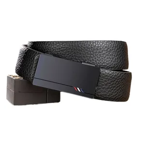 Herren Mode PU Leder Gürtel Mit Legierung Automatik Schnalle Litschimuster Hüftgurt Casual Business Gürtel Mit Geschenkbox