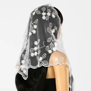 Französischer Stil Spitze Stickerei Blumen Dreieckstuch Elegant Netz Haartuch Kopfbedeckung Für Frauen Retro Dekorativer Schal