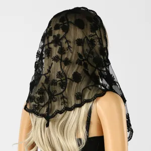Women's Lace Embroidered Triangle Scarf Floral Mesh Head Scarf Retro Scarf For Hair Accessories Wedding Veil Elegant Neck Scarf