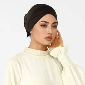 Bonnet Sous-Hijab en Coton Mercerisé pour Femme Design à Nouer Élastique Turban Couleur Unie Respirant Coiffe de Prière Ethnique