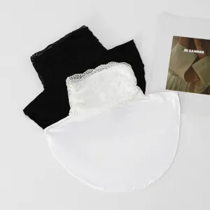 Women Elegant Lace Patchwork Pleated Fake Collar Polyester Cotton Solid Color Detachable Half Shirt Dickey Scarf Shawl For Lady