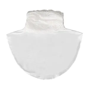 White detachable collar with a lace stand and smooth satin bib, displayed flat from the front