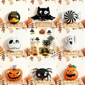 Ballons de Décoration de Fête d'Halloween Ballons en Feuille d'Aluminium Mylar Citrouille Fantôme Chauve-souris Araignée Bonbon Forme de Crâne Décoration Bar