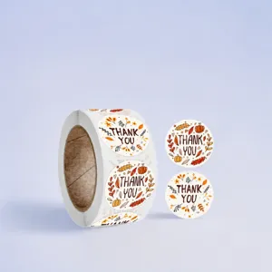 Floral Thank You Stickers Round Adhesive Labels For Gift Box Sealing Autumn Pumpkin Leaf Pattern Paper Stickers For Craft