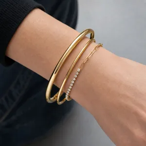 Ensemble de Bracelets Joncs en Acier Inoxydable avec Strass Plaqué Or Bracelet Jonc Ouvert Bracelet de Chaîne Simple pour Femme Bijoux Cadeau