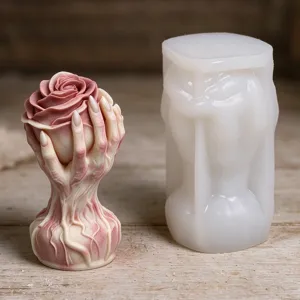 Stampo in Silicone per Candele a Forma di Rosa con Mano di Fantasma Halloween Horror Gotico Mano di Teschio che Regge un Fiore per Gesso Sapone Resina