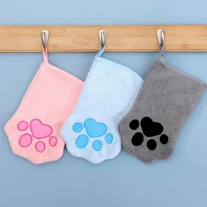 Pet Bath Towel Coral Fleece Cat Paw Shape Cleaning Glove For Dogs And Cats Ultra Absorbent Quick Drying Grooming Cloth