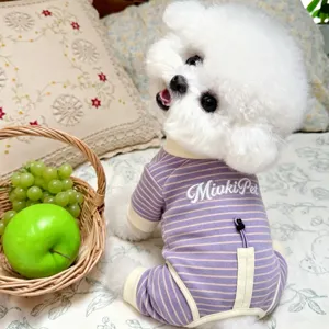 Autumn Striped Dog Jumpsuit Four-Legged Pet Pajamas Warm Knitted Cotton Home Wear For Small Dogs Teddy Bichon Schnauzer Clothes