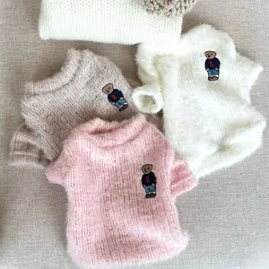 Suéter de Punto para Mascotas de Otoño para Perros Pequeños y Gatos Lindo Oso Bordado Ropa para Cachorros y Gatitos Ropa de Punto Suave y Cálida para Invierno