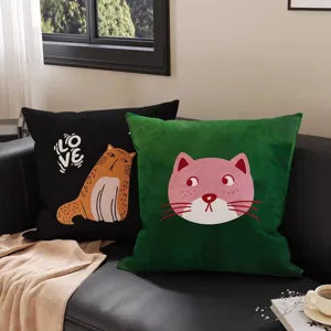 Cartoon Katze Abstrakt Plüsch Dekokissenbezug Dekoratives Sofakissen Rückenlehne Für Wohnzimmer Schlafzimmer Gästehaus Mit PP-Baumwolle Kern Option