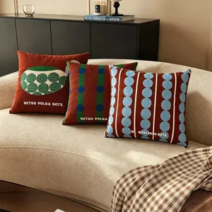 Rétro Géométrique Polka Dot Peluche Coussin Décoratif Doux Carré Taie d'Oreiller Avec Insert Optionnel Pour Canapé Salon Décoration de Maison