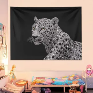 Tapisserie Murale Jaguar Animal Moderne Polyester Imprimé Léopard Tissu Suspendu Pour Chambre Salon Dortoir Décoration Artistique Esthétique