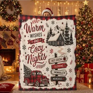 American Retro Red Truck Flannel Blanket Christmas Tree Snow Pattern Polyester Plush Throw Blanket For Sofa Home Decor Gift