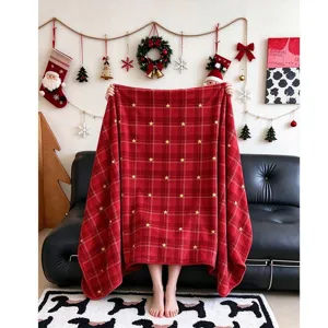 Coperta di Flanella a Quadri Rossi e Stelle di Natale Coperta Morbida in Pile Retrò per Divano Letto Decorazione Natalizia