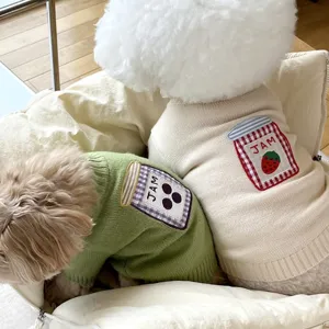 Suéter de Punto para Mascotas Ropa Cálida de Otoño Invierno para Perros Pequeños Gatos Cachorro Parche de Tarro de Mermelada