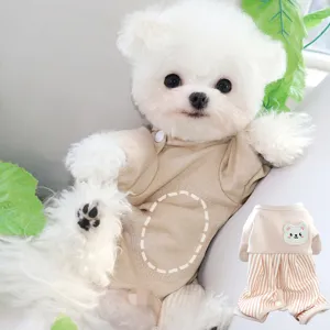 Casual Cotton Pet Jumpsuit Bear Pattern Striped Dog Clothes For Small Dogs Cats Puppy Warm Winter Four Legged Pet Apparel