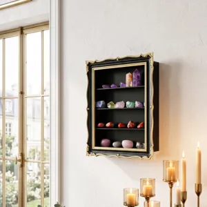 French Baroque Resin Carved Wall Hanging Display Box Gold Framed Wall Shelf For Crystal Specimen Collection Home Decor