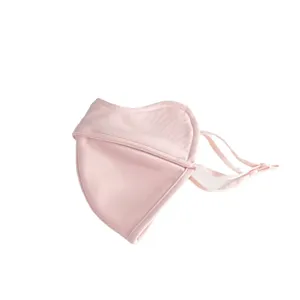 Pink 3D winter face mask with tie straps, displayed flat on a clean white background