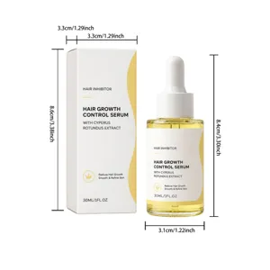 Witte doos en transparant pipetflesje met lichtgeel serum, afgebeeld met productafmetingen
