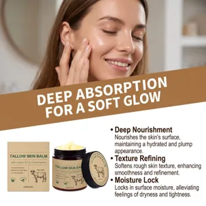 Woman applying balm beside a 120 g jar and kraft box, with skincare claims on a clean display