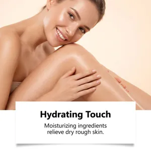 Close-up van een gladde, gehydrateerde huid met “Hydrating Touch” en verzorging tegen droogheid.