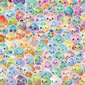 Cute Cartoon Dumpling Stickers Waterproof PVC Starry Film Graffiti Decals For Laptop Suitcase Stationery DIY Decoration