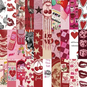 30Pcs Retro Y2K Paper Bookmarks Pink Red Aesthetic Heart Butterfly Patterns Student Teacher Reading Marks Vintage Book Accessories