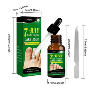 Dettaglio delle misure con scatola verde, flacone ambrato con contagocce e lima in metallo