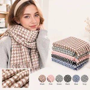 Écharpe Pied-De-Poule Vintage pour Femmes Doux Polyester Imitation Cachemire Chaud Plaid Écharpe Avec Glands Long Tissé Hiver