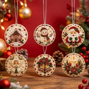 Christmas DIY Diamond Painting Hanging Ornament Acrylic Rhinestone Artificial Pearl Round Decoration For Home Festive Layout Handmade Craft