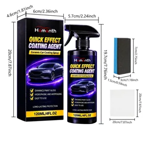 Kit de spray protector con botella, caja, esponja y paño de microfibra, con medidas visibles