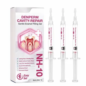 Dental enamel care gel set with three applicator syringes and matching product box