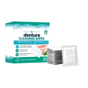 Portable Denture Cleaning Wipes Mint Scented Individually Wrapped Non Abrasive Oral Care Refreshing Wipes For Seniors