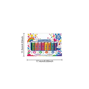 Boxed set of 12 colorful pens with raised rainbow, star, heart and candy-shaped decorations