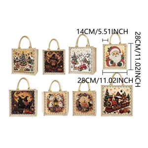 Huit sacs en jute aux motifs festifs perlés, présentés ensemble avec les dimensions 14 × 28 cm