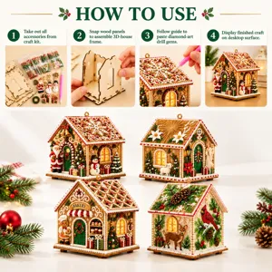 Guide de montage en quatre étapes au-dessus de quatre maisons en pain d’épices décorées pour Noël