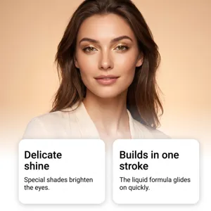 Nahaufnahme eines Porträts mit goldschimmerndem Augen-Make-up und Vorteilen auf weißen Karten