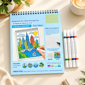Mindful Cityscape Coloring Book Set Spiral Bound Drawing Book With Acrylic Markers For Adult Stress Relief Art Kit