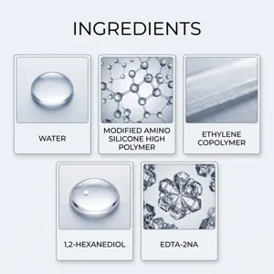 Ingredienti: acqua, silicone amminico, copolimero di etilene, 1,2-esandiolo ed EDTA-2Na.