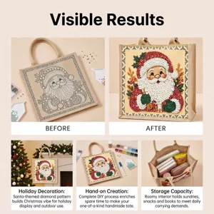 Collage avant-après d'un sac de Noël à strass, avec création DIY et compartiment intérieur spacieux
