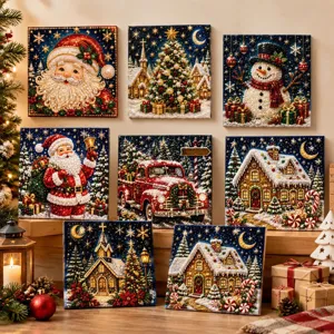 Peinture Diamant de Noël Faite à la Main Strass en Résine Perle Artificielle Art Mural pour Décoration de Maison de Vacances