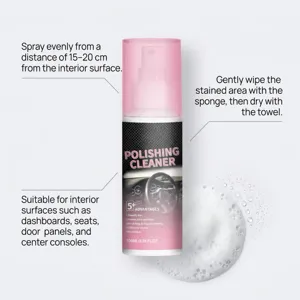 Roze sprayflacon van 100 ml met gebruiksinstructies en schuim voor reiniging van auto-interieurs