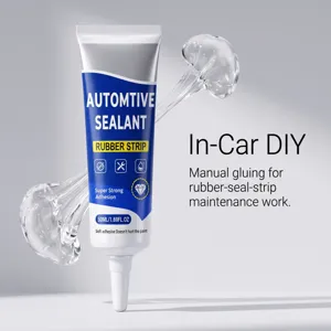 Tubo azul y blanco con gotas de adhesivo transparente para cuidar juntas de goma del coche en casa