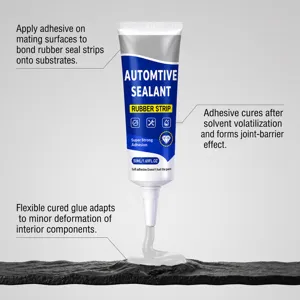 Tubo de sellador automotriz con adhesivo blanco extruido sobre una superficie oscura y texturizada