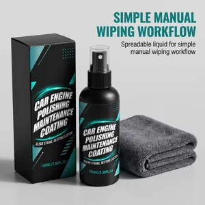 Botella pulverizadora, caja a juego y paño de microfibra gris doblado para el cuidado manual