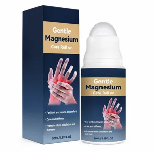 Roll-on corporal de magnesio de 50 ml con envase azul marino y dorado junto a su caja