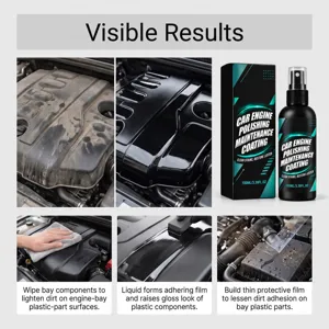 Comparativa del antes y después del motor, frasco pulverizador y tres pasos para tratar piezas de plástico